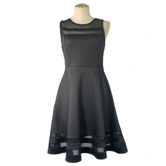 Lulus Dresses & Skirts - Lulu’s Black Stretch Fit & Flare Midi Dress Mesh Panels - Black, Sz Medium